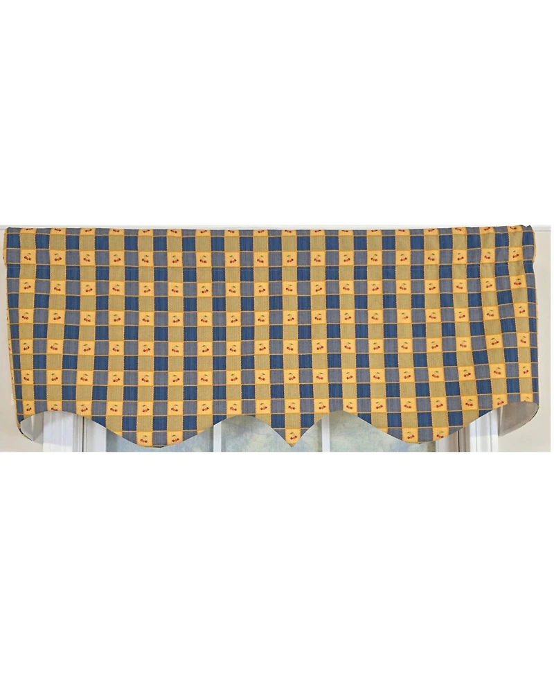 Rlf Home 100% Cotton Cherry Squares Regal With Poly/Cotton lining Rod Pocket Valance 50" x 15" Navy