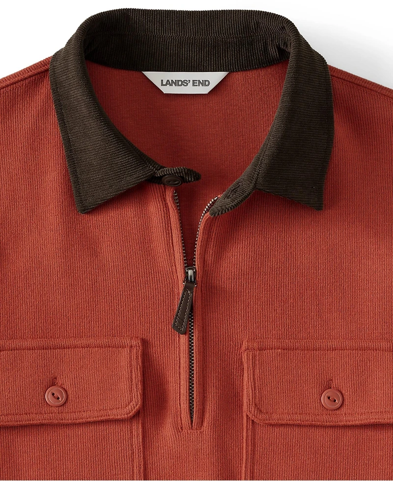 Lands' End Men's Long Sleeve Corduroy Collar Bedford Rib Quarter Zip
