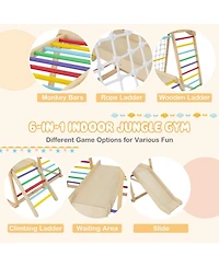 6-in-1 Indoor Jungle Gym Kids Wooden Playground with Monkey Bars