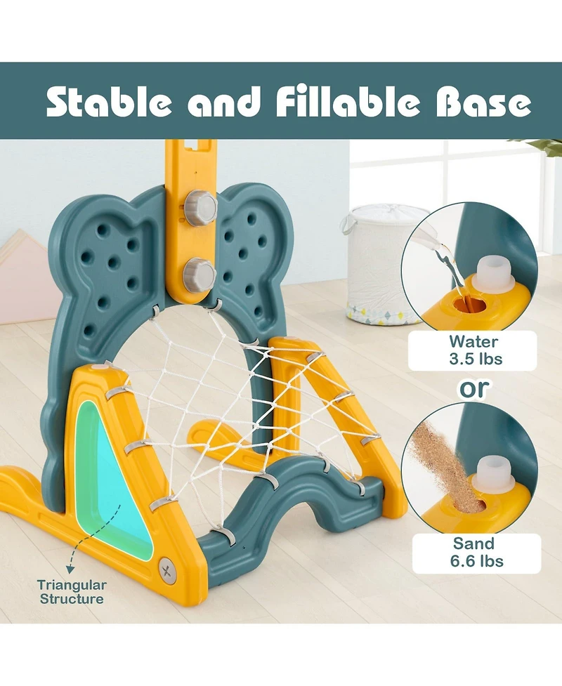 4-in-1 Toddler Basketball Hoop with Rim and Soccer Goal for 3+ Kids