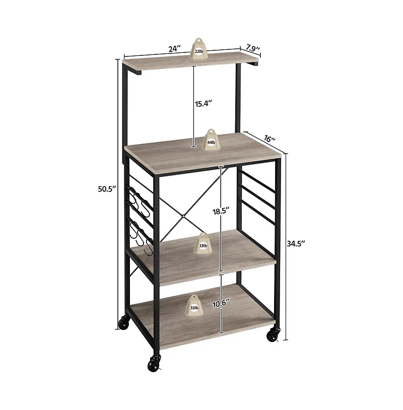 Kitchen Baker's Rack on Wheels Rustic Brown