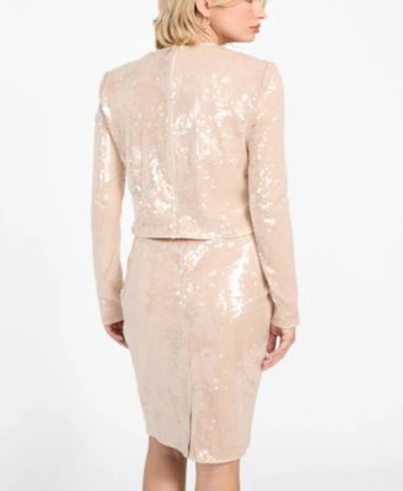 Guess Womens Lavinia Sequin Long Sleeve Sequin Top Pencil Skirt