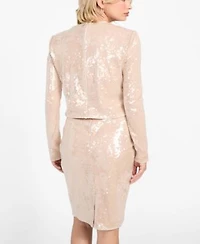 Guess Womens Lavinia Sequin Long Sleeve Sequin Top Pencil Skirt