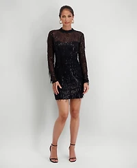 Siena Women's Sequined Long-Sleeve Mesh Dress