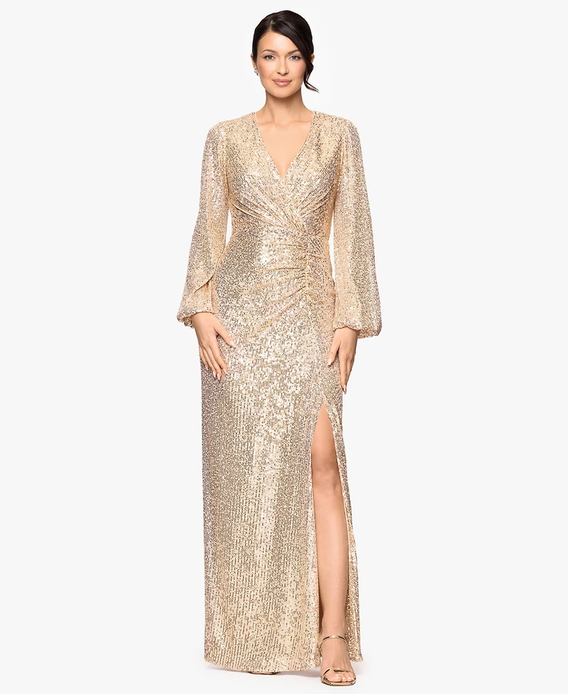 Betsy & Adam Women's V-Neck Long Bell Sleeve Dress