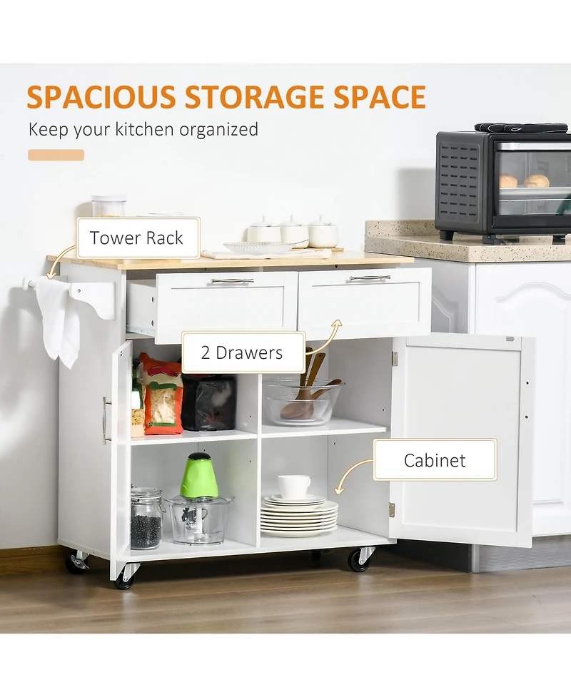 Homcom 41" Kitchen Storage Utility Island w/ Wheels, Drawers & Towel Rack,