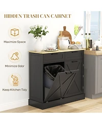 Homcom 10 Gallon Kitchen Island with Trash Can Storage and Drawers,