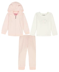 Juicy Baby Girls Long-Sleeve Hoodie, T-Shirt, and Joggers, 3-Piece Set