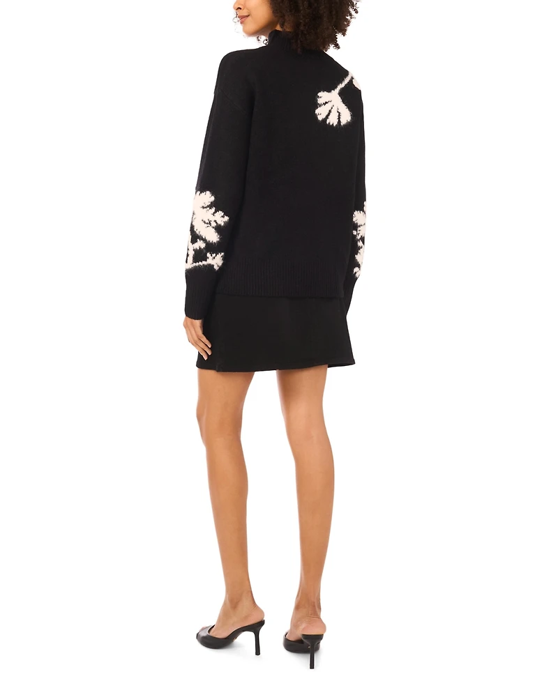 Vince Camuto Women's Floral Motif Long-Sleeve Sweater
