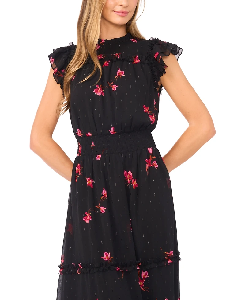 CeCe Women's Flutter Sleeve Smocked Waist Midi Dress