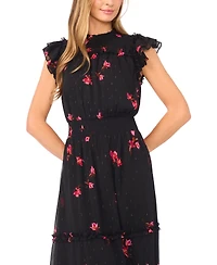 CeCe Women's Flutter Sleeve Smocked Waist Midi Dress