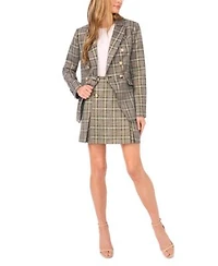 Cece Womens Button Front Plaid Blazer Mini Skirt