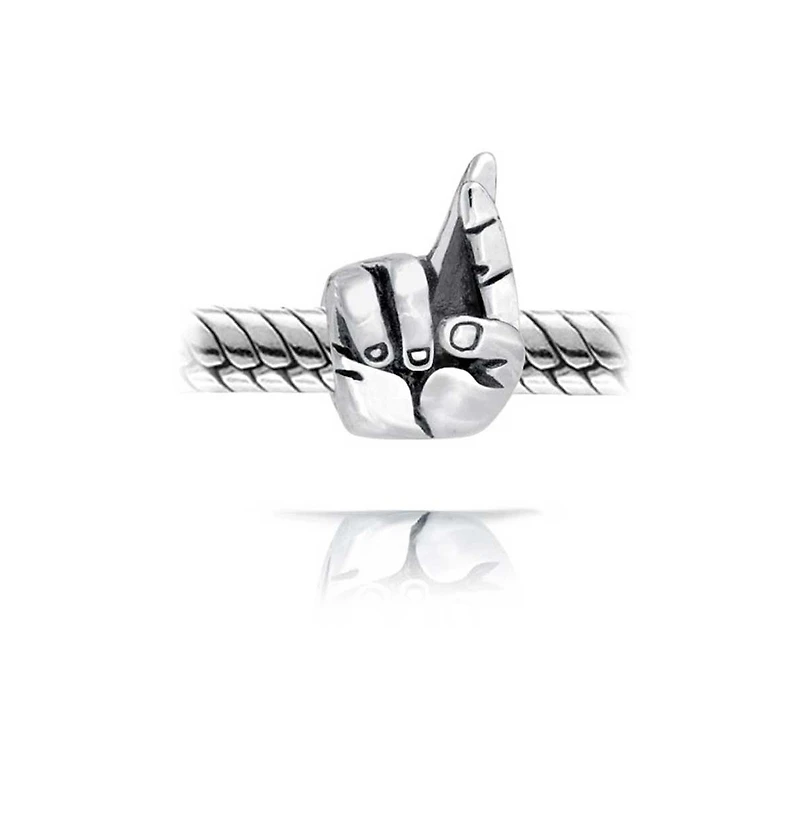 Bling Jewelry Set of 2 Hippie Peace & Good Luck Hand Sign Fingers Crossed Charm Bead Sterling Silver for Bracelets