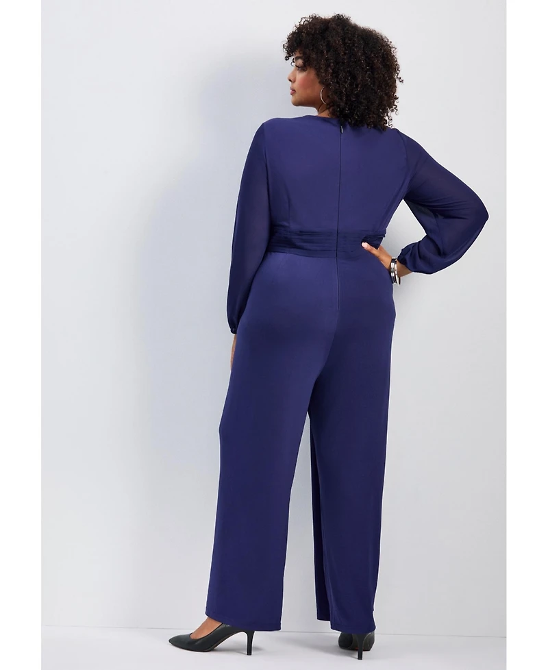 Avenue Women's Luxe Drape Chiffon Overlay Jumpsuit