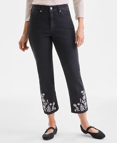 Style & Co Petite Embroidered Cuff High Rise Capri Jeans, Macy's Exclusive