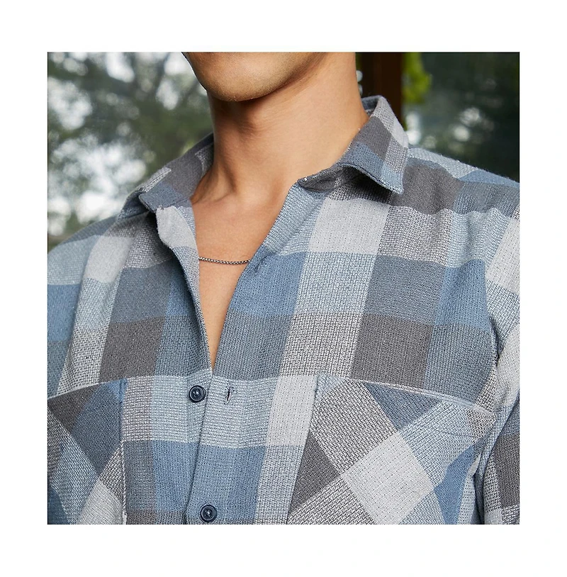 Campus Sutra Men's Icy Blue & Ash Grey Checkered Utility Shacket