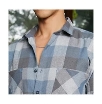 Campus Sutra Men's Icy Blue & Ash Grey Checkered Utility Shacket