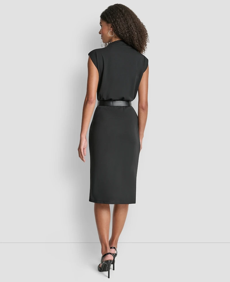 Dkny Women's Sleeveless Funnel Neck Sheath Midi Dress