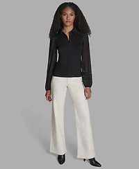 Bcbg Women's Long-Sleeve Collared Neck Top