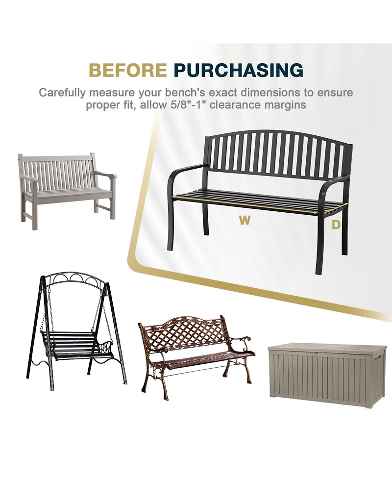 Aoodor Patio Bench Cushion Outdoor Olefin Fabric Slipcover Sponge Foam 46.5” x 17.7” x 3