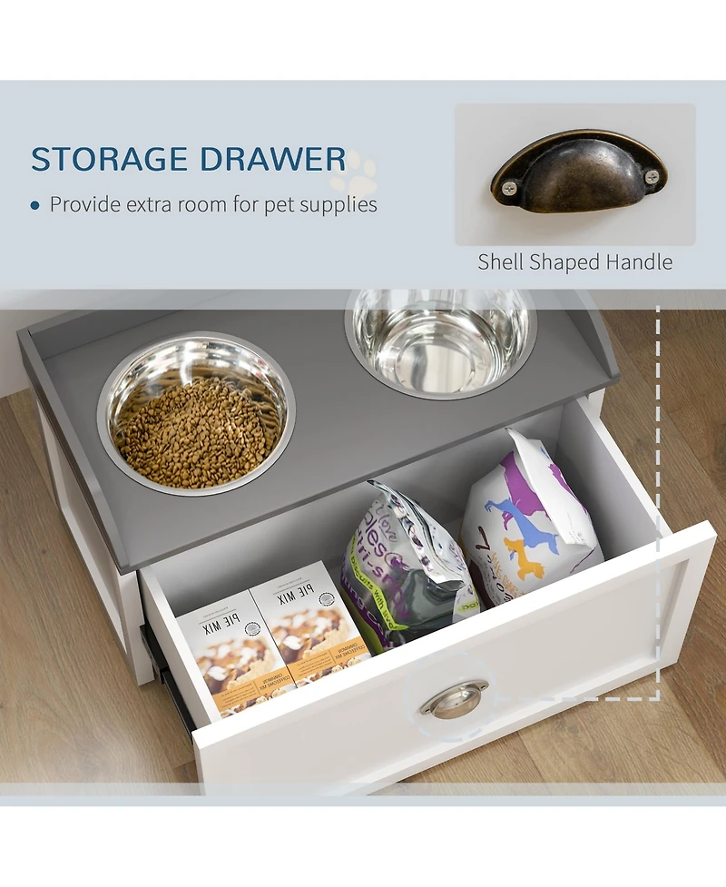 PawHut Large Elevated Dog Bowls with Storage Drawer Containing 21L Capacity, Raised Pet Feeding Station with 2 Stainless Steel Bowls