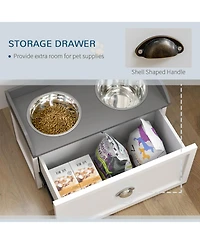PawHut Large Elevated Dog Bowls with Storage Drawer Containing 21L Capacity, Raised Pet Feeding Station with 2 Stainless Steel Bowls