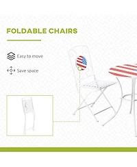 Outsunny 3 Piece Outdoor Patio Dining Bistro Set, 2 Folding Chairs, American Flag Stone Mosaic, Folding Center Table for Garden, Poolside, Porch