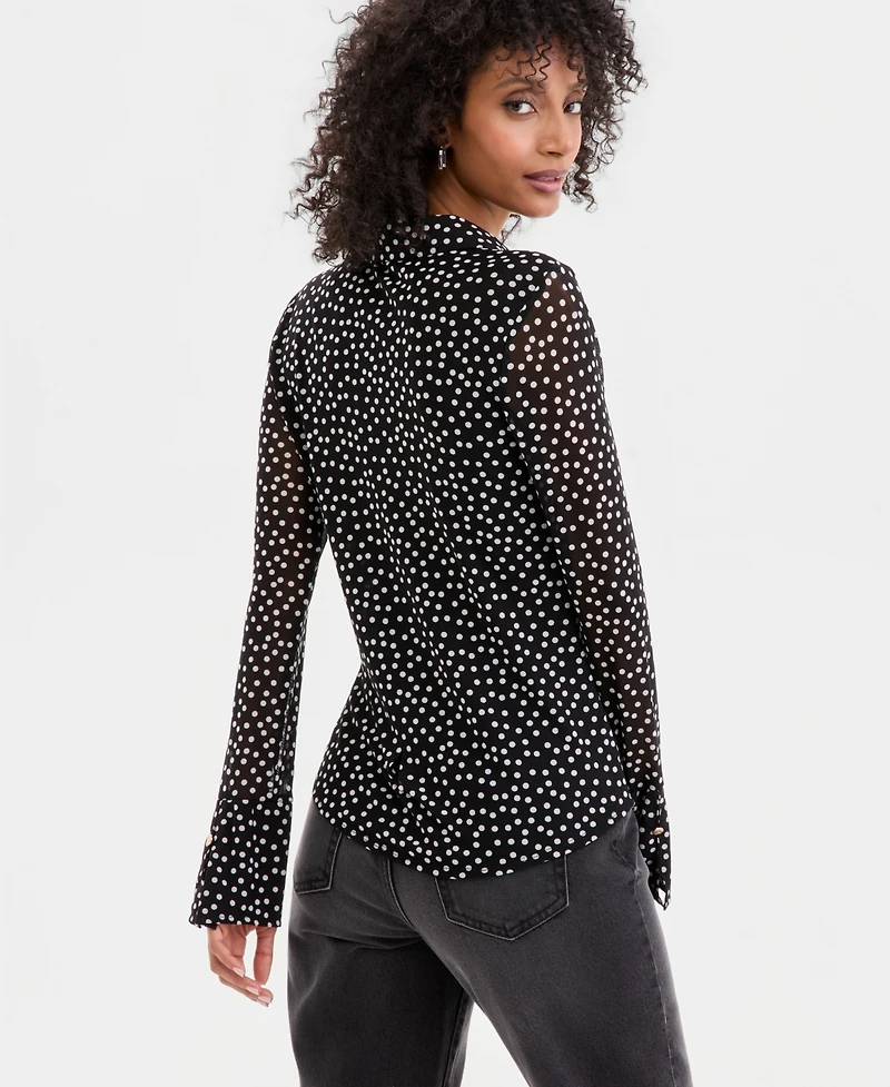 I.n.c. International Concepts Women's Long Sleeve Printed Mesh Collared Shirt, Macy's Exclusive
