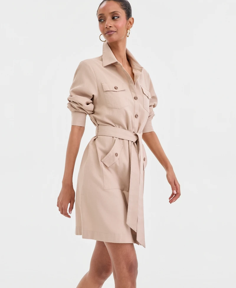 I.n.c. International Concepts Women's Long-Sleeve Belted Shirtdress, Macy's Exclusive
