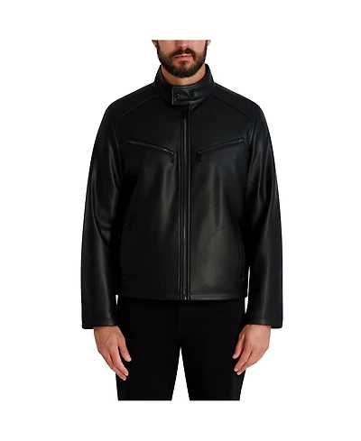 Karl Lagerfeld Paris Men's Circle Stitch Faux Leather Jacket