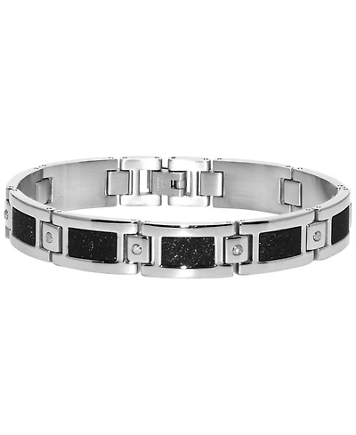 Macy's White Diamond and Black Plated Bracelet (1/5 ct. t.w.) in Stainless Steel