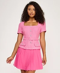 City Studios Women's Square Neck Short-Sleeve Belted Dress