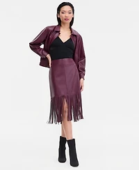 I.n.c. International Concepts Women's Faux-Leather Fringe-Trim Skirt, Macy's Exclusive