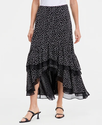 I.n.c. International Concepts Women's Chiffon Dot-Print High-Low Skirt, Macy's Exclusive