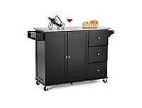 Kitchen Island 2-Door Storage Cabinet with Drawers and Stainless Steel Top