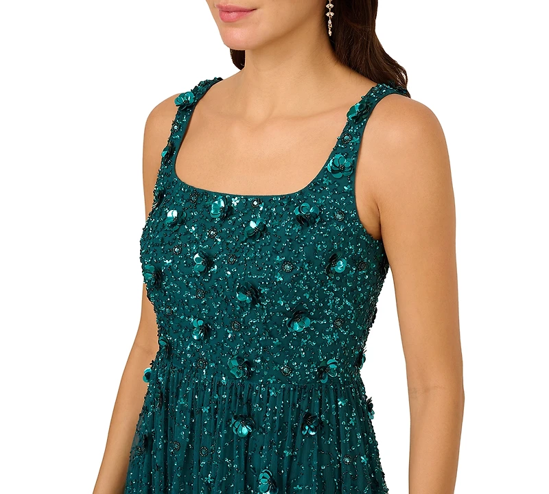 Adrianna Papell Women's Beaded Sleeveless Ruffle Dress