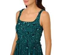 Adrianna Papell Women's Beaded Sleeveless Ruffle Dress