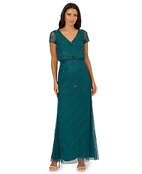 Adrianna Papell Women's Blouson Beaded Long Dress