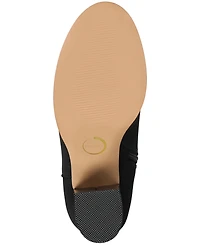 Journee Women's Avalonn Buckle Strap Knee High Stacked Heel Inside Zipper Wide-Calf Comfort Dress Boots