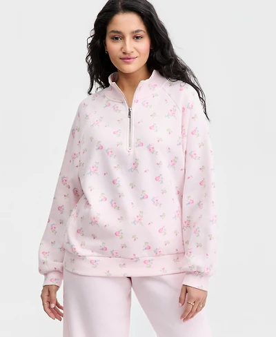 Madden Girl Juniors' Floral Print Quarter-Zip Sweatshirt