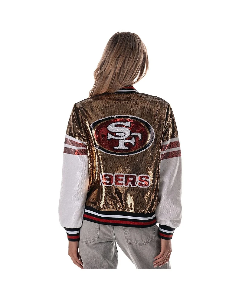 The Wild Collective Women's Gold San Francisco 49ers Sequin Bomber Jacket