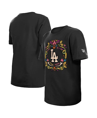 New Era Big Boys and Girls Black Los Angeles Dodgers Dia De Muertos T-Shirt