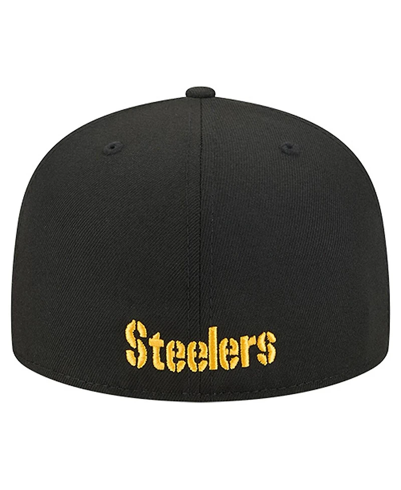 New Era Men's Black Pittsburgh Steelers Overlap Wordmark 59FIFTY Fitted Hat
