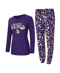 Concepts Sport Women's 2-Piece Purple Minnesota Vikings Chestnut Long Sleeve T-Shirt and Pants Sleep Set