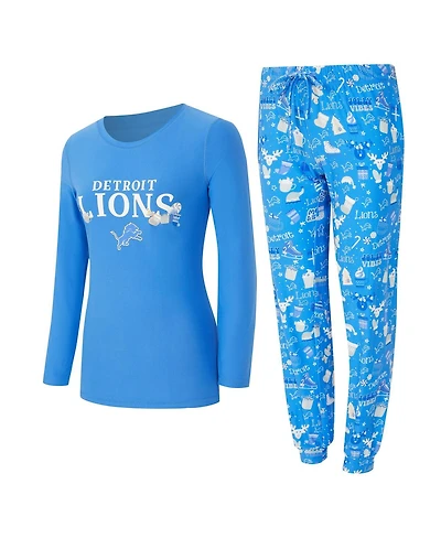 Concepts Sport Women's 2-Piece Blue Detroit Lions Chestnut Long Sleeve T-Shirt and Pants Sleep Set