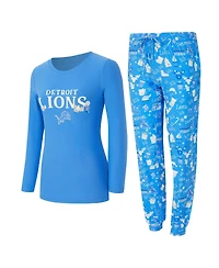 Concepts Sport Women's 2-Piece Blue Detroit Lions Chestnut Long Sleeve T-Shirt and Pants Sleep Set