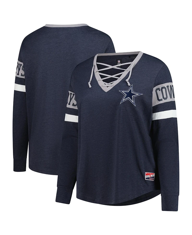 New Era Women's Navy Dallas Cowboys Plus Throwback Lace-Up Long Sleeve T-Shirt