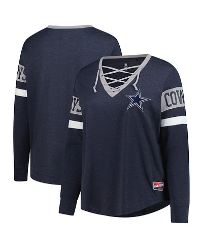 New Era Women's Navy Dallas Cowboys Plus Throwback Lace-Up Long Sleeve T-Shirt
