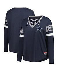 New Era Women's Navy Dallas Cowboys Plus Throwback Lace-Up Long Sleeve T-Shirt