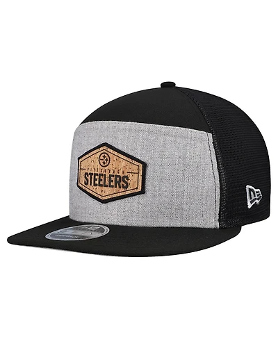 New Era Men's Gray/Black Pittsburgh Steelers Cork Split Panel 9FIFTY Trucker Snapback Hat